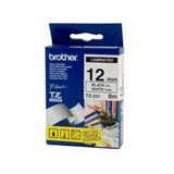 Brother TZe-231 / 12mm Black Text On White Laminated Labelling Tape - 8 Metres