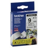 Brother TZe-FX221 / 9mm Black on White Flexible Tape - 8 Metres