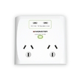 Monster Dual Socket Surge Protector with Dual USB-C Ports - White