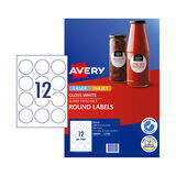 Avery Label Gloss Round L7105 White 60mm - 12Up Pack 10