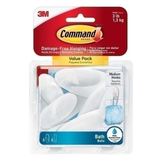 Command BATH18-6ES Medium Bath Hooks Value 3-Pack - Box of 6