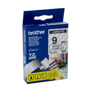 Brother TZe-121 / 9mm Black Text On Clear Laminated Labelling Tape - 8 Metres