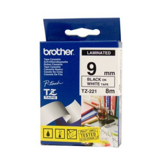 Brother TZe-221 / 9mm Black Text On White Laminated Labelling Tape - 8 Metres