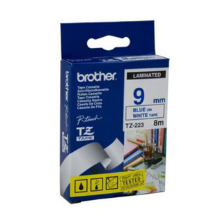 Brother TZe-223 / 9mm Blue Text On White Laminated Labelling Tape - 8 Metres