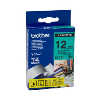 Brother TZe-731 / 12mm Black Text On Green Laminated Labelling Tape - 8 Metres