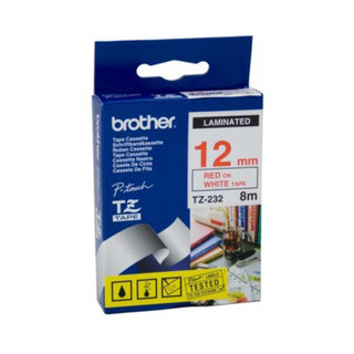 Brother TZe-232 / 12mm Red Text On White Laminated Labelling Tape - 8 Metres
