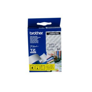 Brother TZe-135 / 12mm White Text On Clear Laminated Labelling Tape - 8 Metres