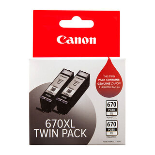 Canon PGI-670XL High Yield Black Ink Cartridge - Twin Pack