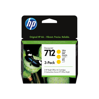 HP No 712 / 3ED79A 29ml Yellow Ink Cartridge - 3 Pack