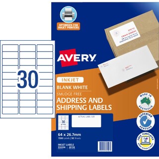 Avery Inkjet Label J8158 30UP Pk50