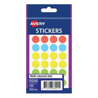 Avery Multi Colour Dots 16mm Pk120
