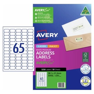 Avery InkjetLabel J8651 65UP Pk50