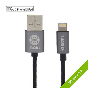 Moki Braided Lightning SynCharge Cable (90cm) - Gun Metal