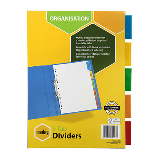 Marbig Indices &amp; Divider 5 Insert Tab Manil A4 Col