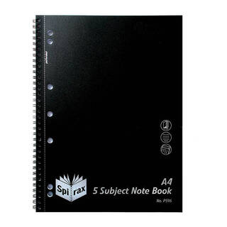 Spirax P596 PP 5Subject N/book A4 250P Blk S/O Pk5