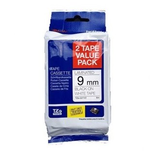 Brother TZe-221 Black on White Laminated Label Tape - 9mm x 8 Metres Twin Pack