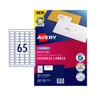 Avery Laser Label Address Quick Peel L7651 38.1x21.2mm - 65Up Pack 25