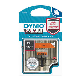 Dymo Durable D1 Black on Orange Tape 12mm x 3m (1978367)